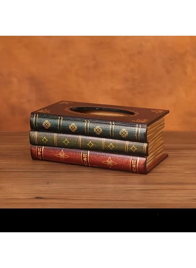 غطاء صندوق المناديل الخشبي المعاد تدويره باللون الأسود والأخضر العتيق حامل كتاب زخرفي - Image 5